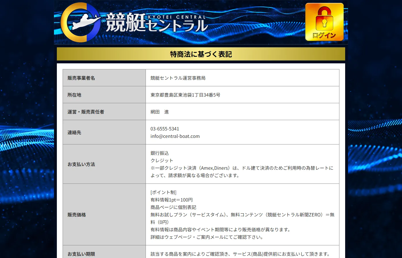 特定商取引法に基づく表記のページ